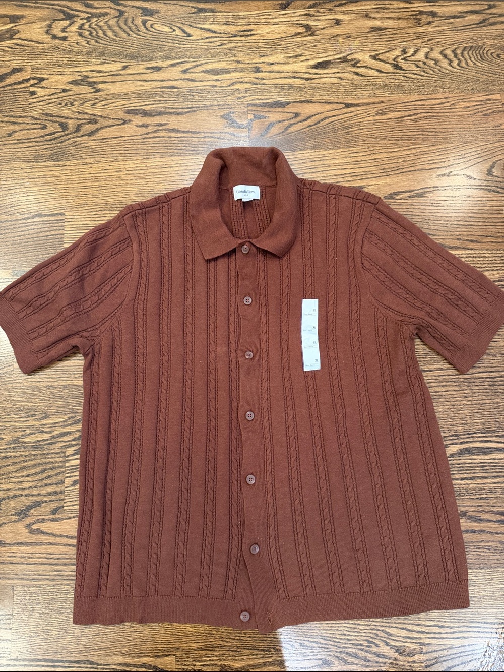 Goodfellow & Co Rust Brown Short-Sleeve Cable Knit Button-Down Shirt